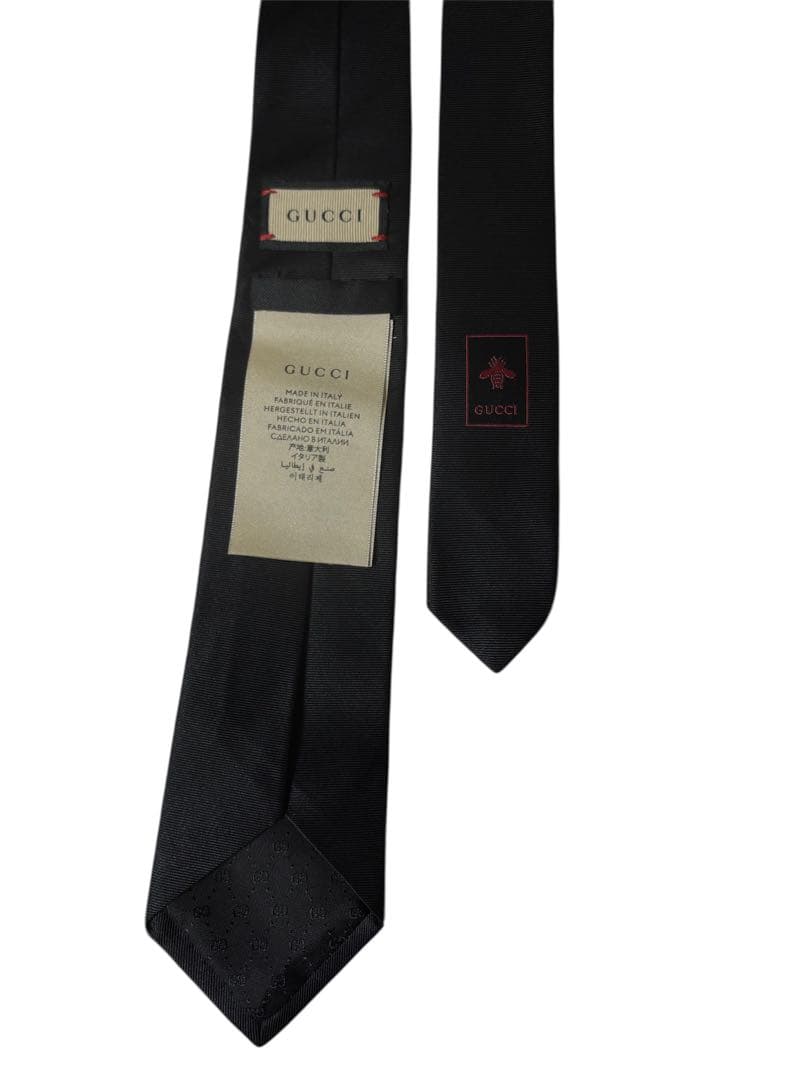 【美品】GUCCI ダブルGディティール付シルクブラックネクタイ 2