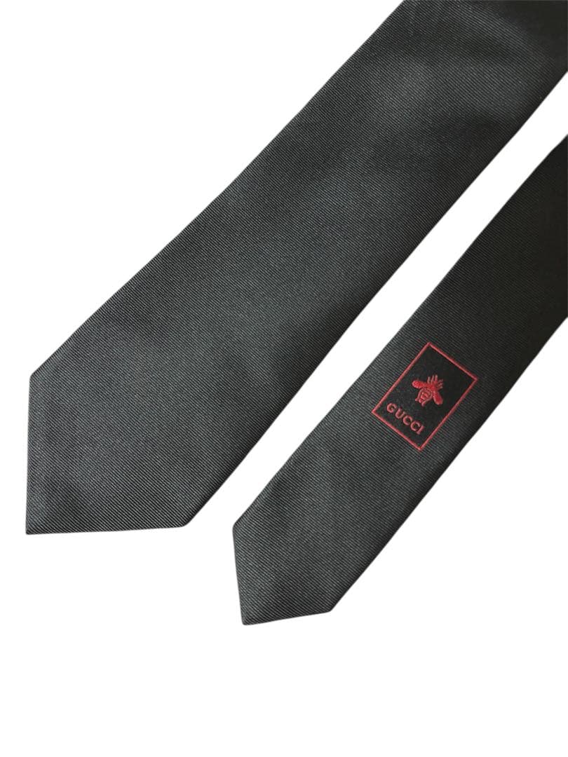 【美品】GUCCI ダブルGディティール付シルクブラックネクタイ 5