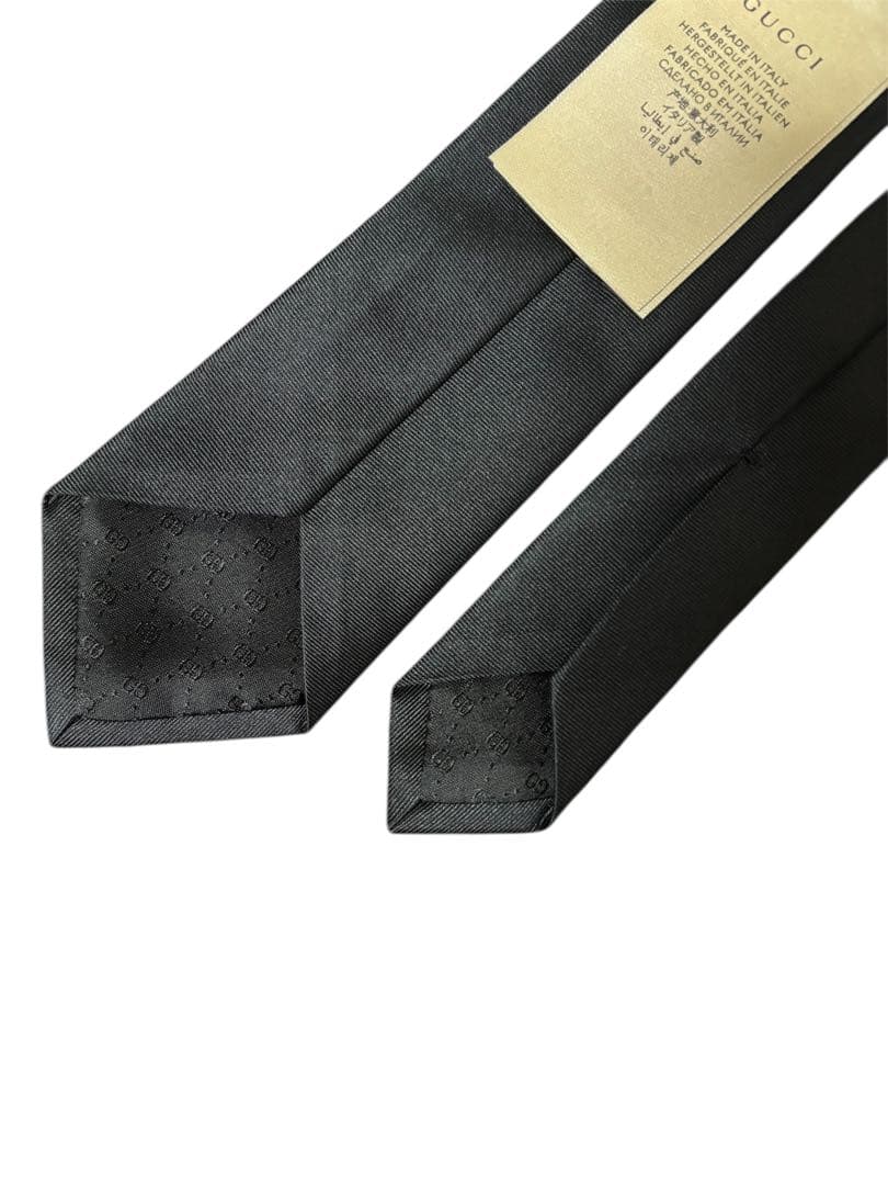 【美品】GUCCI ダブルGディティール付シルクブラックネクタイ 6