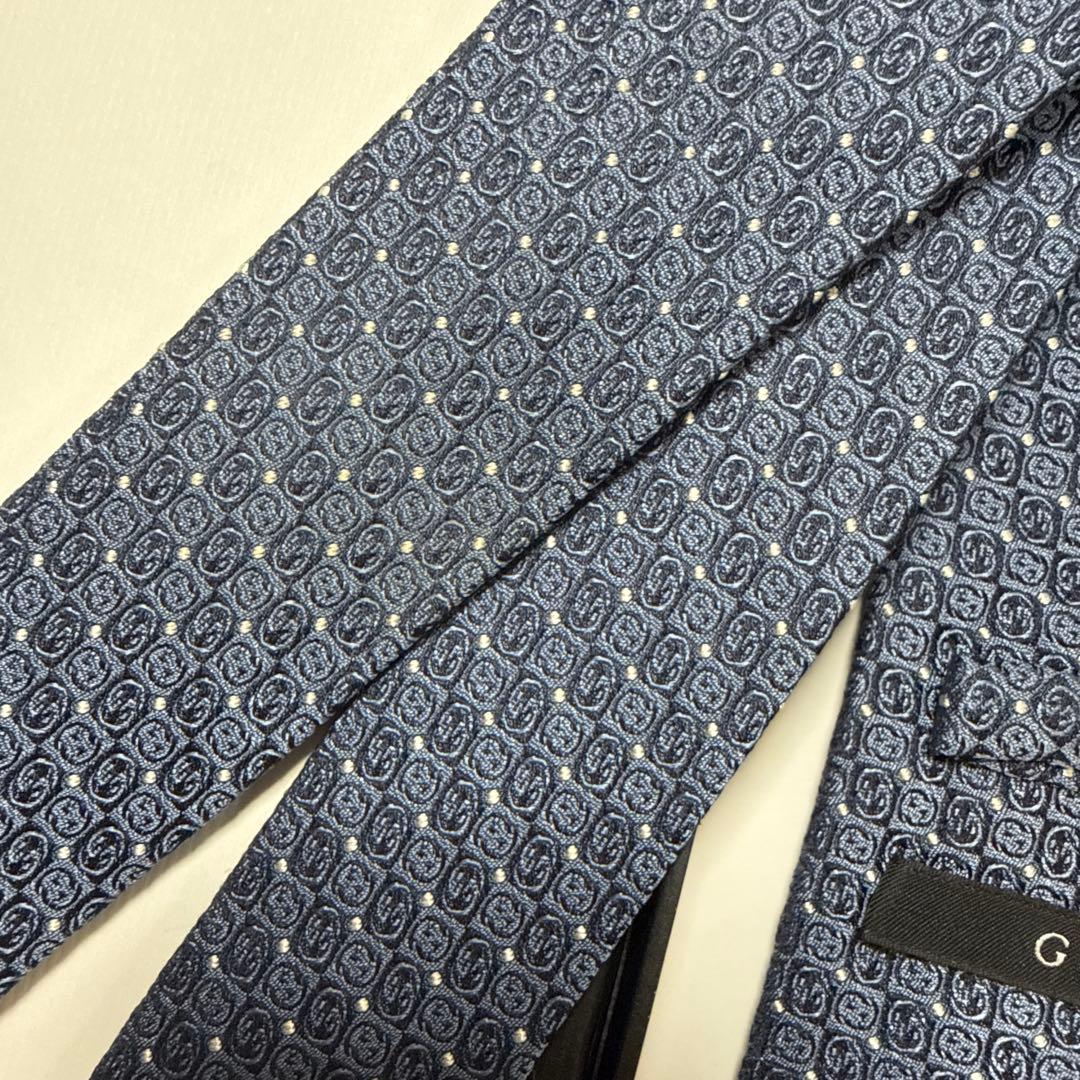 グッチ　ネクタイ　紺　マイクロGG柄　シルクジャガード 7