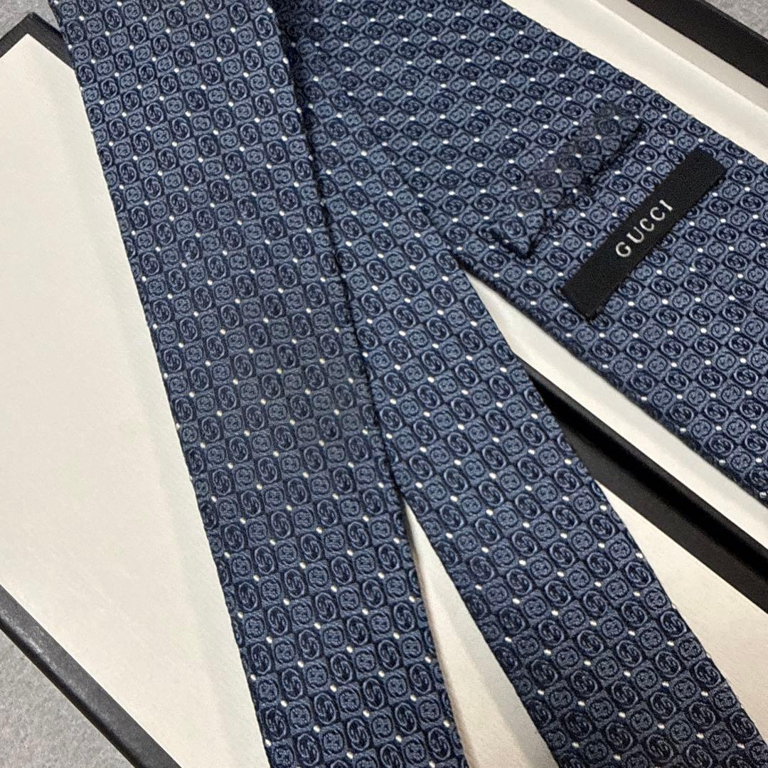 グッチ　ネクタイ　紺　マイクロGG柄　シルクジャガード 8