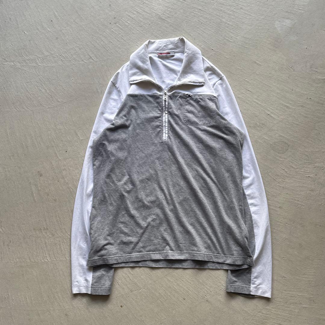 00s prada white grey bi-color half zip 2