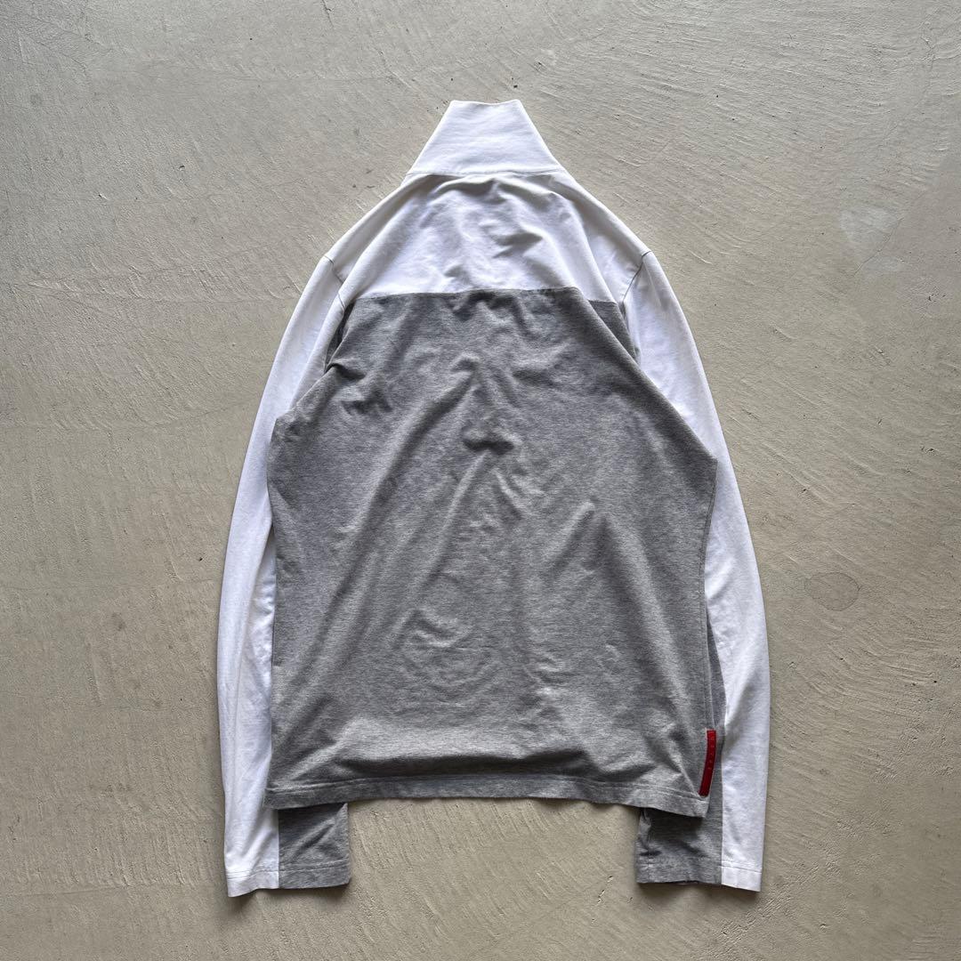00s prada white grey bi-color half zip 3