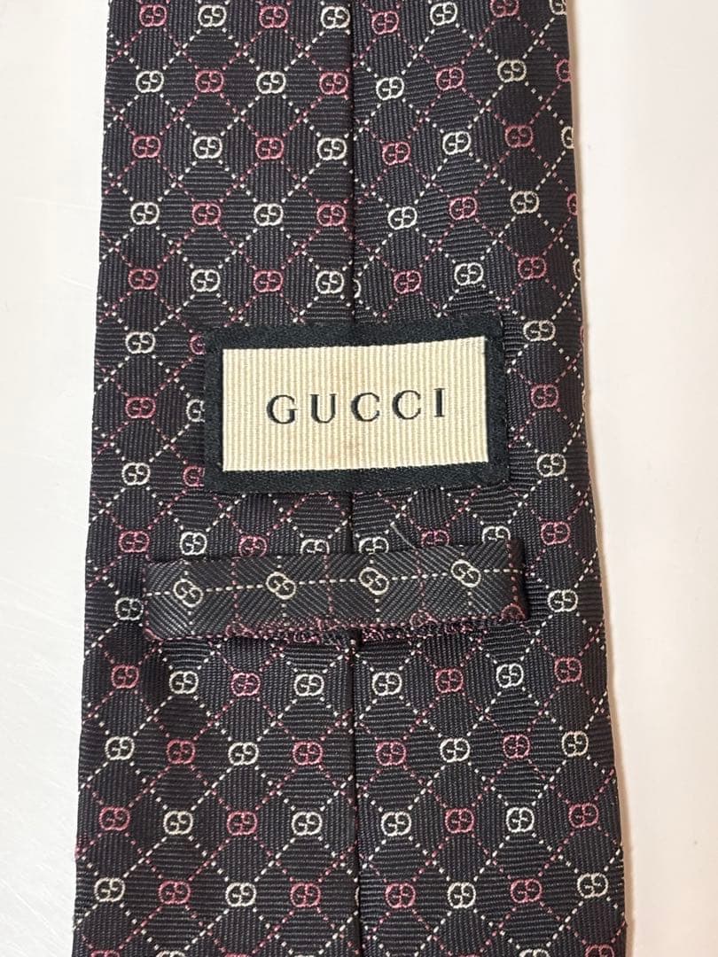 GUCCI ピンクホワイトGGパターン グレーネクタイ 2