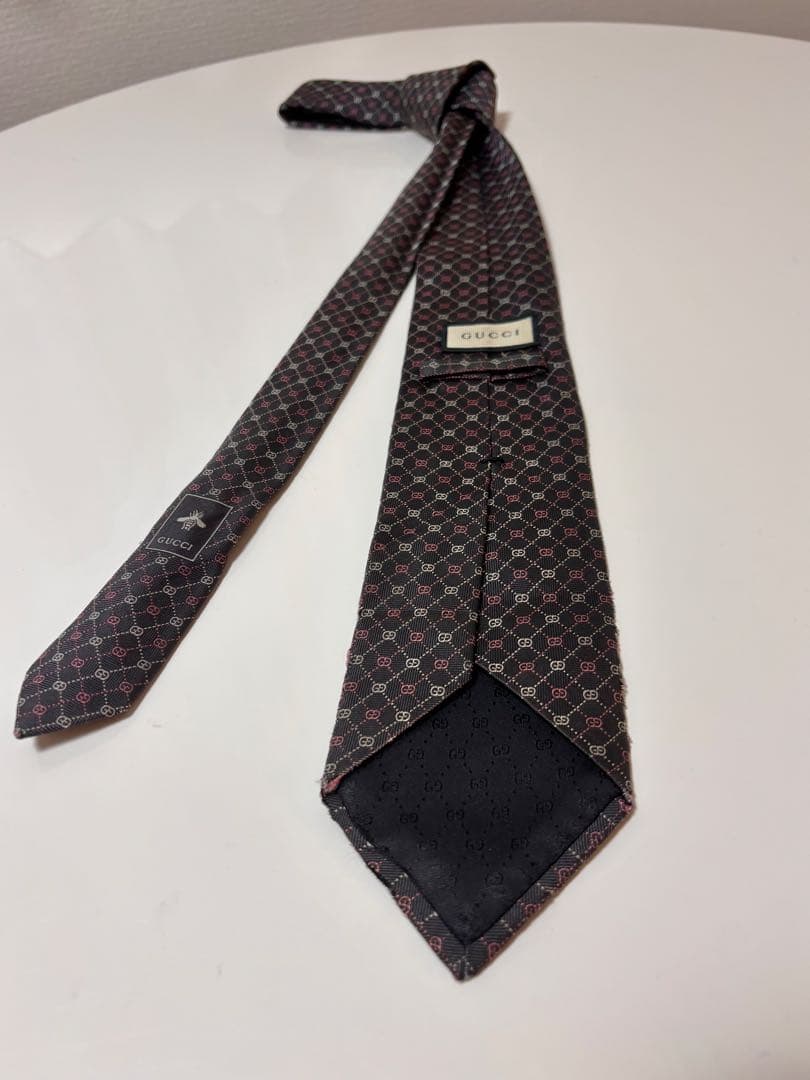 GUCCI ピンクホワイトGGパターン グレーネクタイ 3